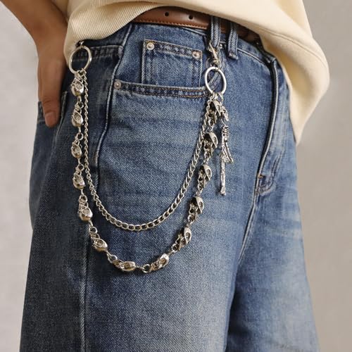 Punk Layered Pants Chain for Men Women Skull Wallet Chains Pearl Mango Jeans Chain Pocket Chains Gothic Key Chain for Pants3