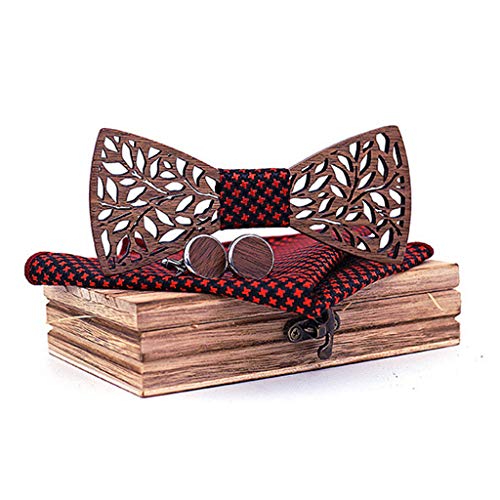 HINK-Home Papillon in Legno, Manuale in Legno, Set di Papillon da Uomo con Papillon in Legno Intagliato e Scatola, Cravatta Grande Vendita Casual Rosso
