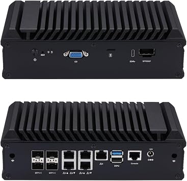 Qotom Mini PC 10GBE SFP+ RS232 VGA Firewall Router-Atom C3758 8 Cores Processor 2.2 GHz-4GB DDR4 RAM, 128GB SSD
