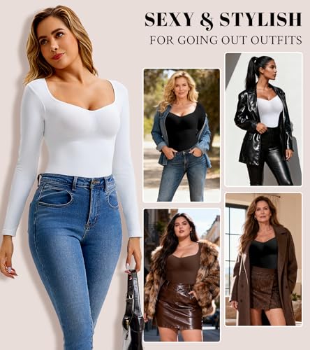 Women's Long Sleeve V-Neck Shapewear Tops, Tummy Control Compression Shirts - image 6