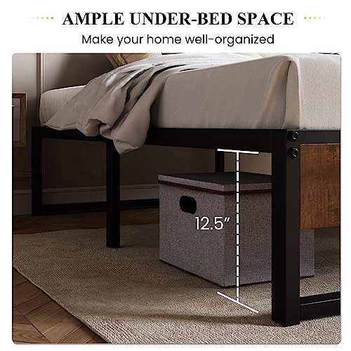 Sha Cerlin 14'' King Size Metal Platform Bed Frame With Rustic Wood & Reverse Holes/Ample Under-Bed Storage Space/Mattress Foundation/No Box Spring Needed/Easy Assembly/Noise Free, Metal Slats #TOP3