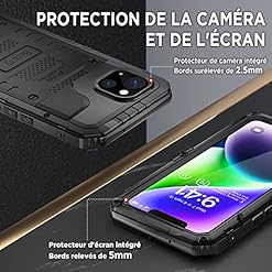Beeasy Shockproof Case for iPhone 14 360 Full Protection Waterproof Military Style Case with Built in Screen Protector Rugged Metal Armor Dustproof Cover for iPhone 14 Black