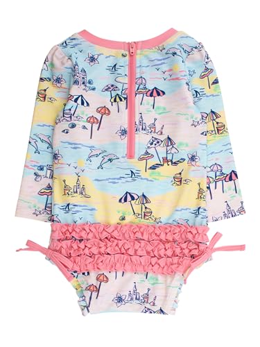 Image of RuffleButts Baby Girls UPF 50+ Sun Protection Floral Printed Long Sleeve One Piece Rash Guard Swimsuit with Zipper