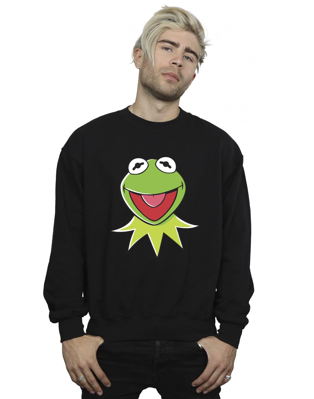 Disney Men's Muppets Kermit Head Sweatshirt Black Small