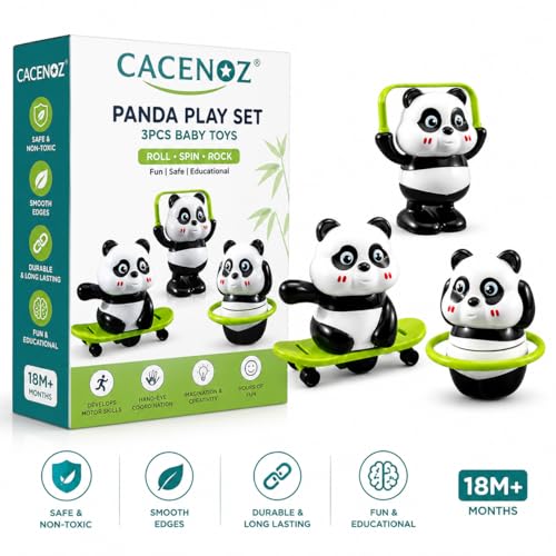 Image of Cute Panda Toy Action Figures Set, Interactive Moving Panda Toy with Rotating Motion, Fun Desk Display Panda Figurines for Kids and Office Decor (3PCS Set)