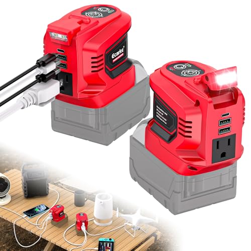 Image of Ecarke 200W Portable Power Inverter Compatible with Milwaukee 18V Battery, DC 18V to AC 110V Power Station with 1 AC Outlet, 2 USB, 1 Type-C & LED Light, for Outdoor Emergency Use (No Battery)(2-Pack)