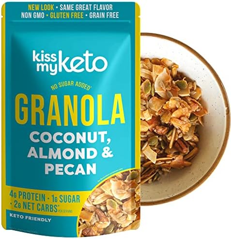 Kiss My Keto Granola Cereal – Coconut Almond Pecan Keto Granola Low Carb Cereal (2g-Net) Low Sugar Granola (1g) – Grain Free Granola Keto Cereal, Gluten Free Granola – Keto Nut Granola for Yogurt