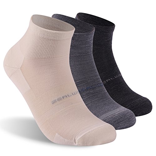 Image of ZEAL WOOD 3 Pairs Mens Womens Merino Wool Ankle Athletic Socks Low Cut Running Golf Tennis Hiking Socks Quarter