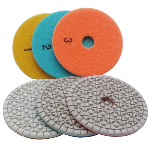 GRINCUTREX 3 Step Polishing Pad 4 Inch Diamond Flexible Polishing Disc for Granite Quartz Engineered Stone and Marble (Full Set,3PCS)