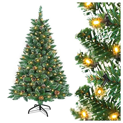 UISEBRT Sapin de Noël Artificiel avec Lumineux LED, Effet Neige, Sapin de Noël LED avec Support en Métal 120 Lumières, Sapin Artificiel en PVC pour Décoration Noël (120cm)
