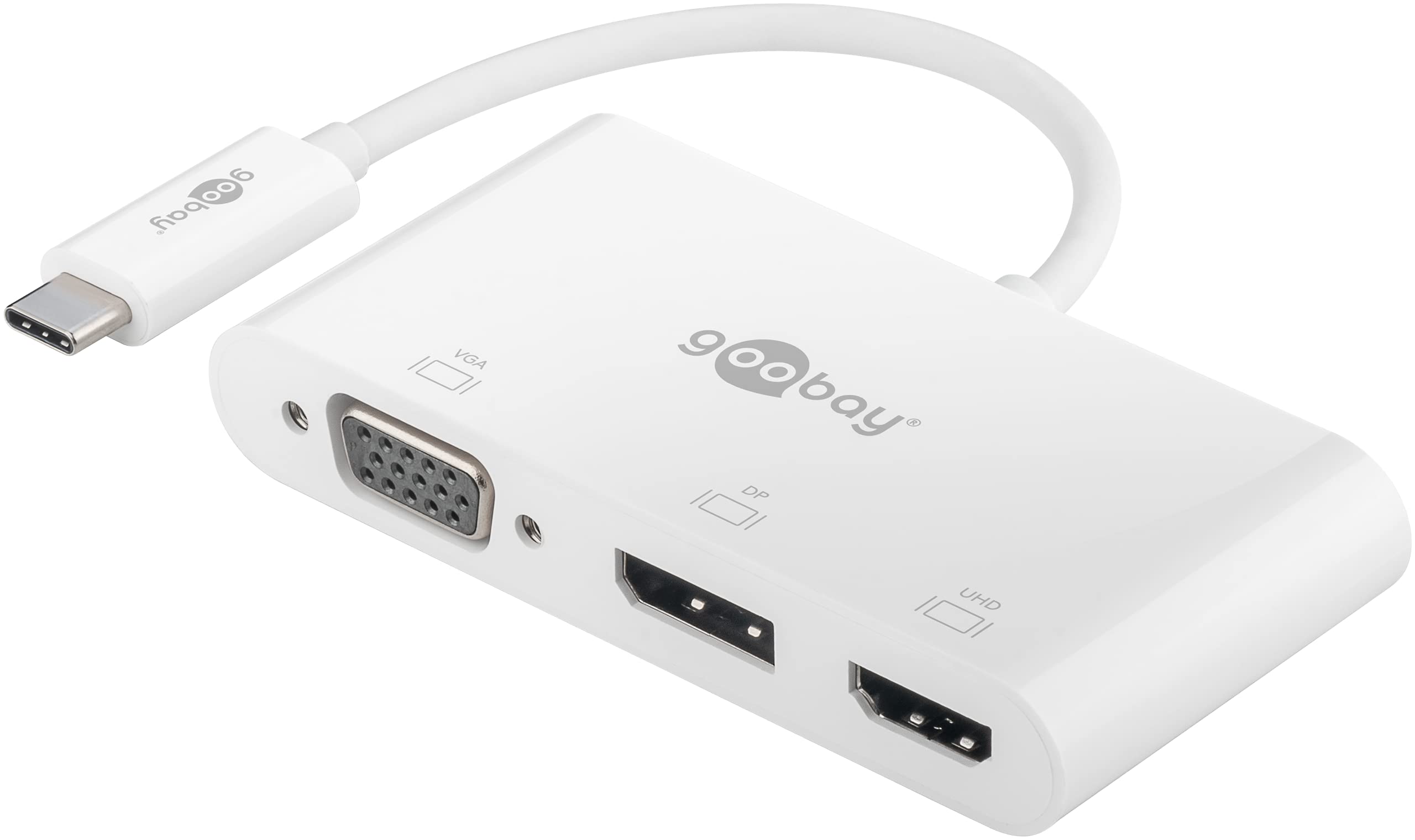 goobay Adaptateur multiport USB-C vers VGA + DP + HDMI - Résolutions jusqu'à Max. 4K x 2K @ 60Hz - Reflète jusqu'à 4 écrans simultanément 52412