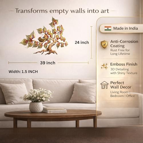 Image of Bharat Art Metal Tree Wall Art with LED Light for Living Room | Handcrafted Iron Tree Wall Hanging Home Decoration for Bedroom, Hall, Office & Entrance | Nest Tree | 39 X 1.5 X 24 inch | WD051