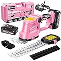 Saker Cordless Hedge Trimmer-20V Electric Shrub Trimmer Grass Shears Handheld Grass Cutter, Hedge Shear with 2 PCS Rechargeable Battery and Charger for Garden, Lawn(Pink)
