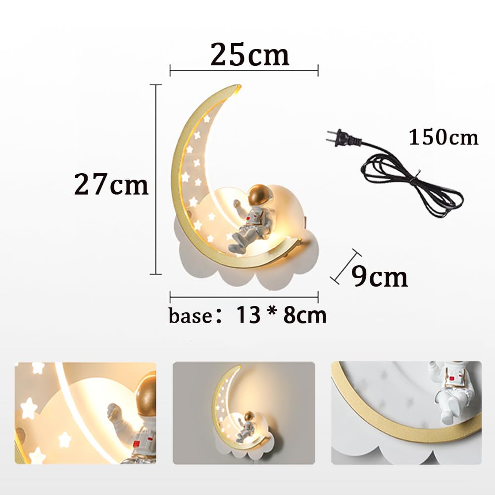 Aplique Pared LED Regulable con Interruptor Lámpara de Pared Nubes Interior LED para Habitación Infantil Luces de cabecera Astronauta Luna Luz de Pared Con Enchufe y Cable Dormitorio Regalos Niños