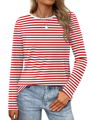XIEERDUO Long Sleeve Tee Shirts for Women Fall Shirts Business Casual Striped Tops S