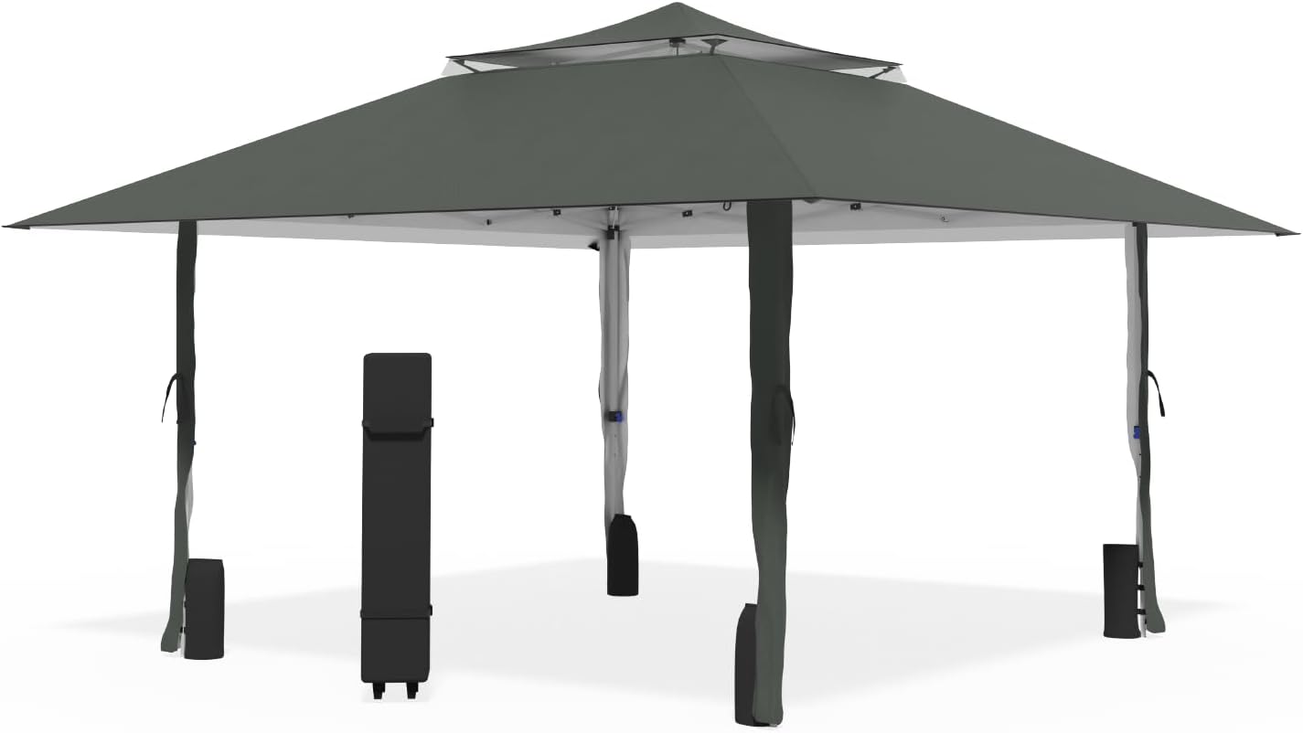 Size 13x13 FT Color Grey  Pop Up Canopy, Instant Setup Gazebo with Wheeled Carry Bag, 4 Sandbags & 4 Ropes, UV-Resistant Top, Heavy Duty Outdoor Shelter for Backyard Camping Events, Grey