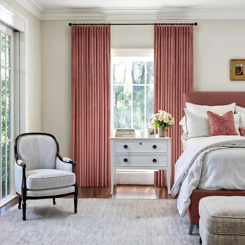 Image of MIULEE Dusty Rose Velvet Curtains 96 inches Long, Pinch Pleated Blackout Drapes with Hooks, Thermal Insulated Pinch Pleat Panels for Bedroom Living Room, 2 Panels