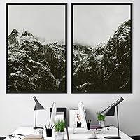 2 Piece Framed Canvas Wall Art Monochromatic Mountains Canvas Prints Home Artwork Decoration for Living Room,Bedroom - 16