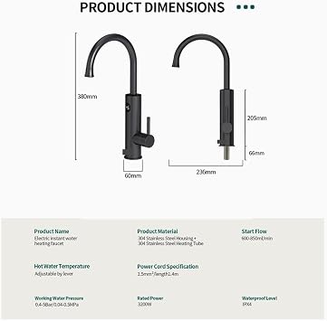 EDEDE Instant Water Heater, Electric Water Heater 2 In 1 Kitchen Faucet Tankless Water Heater Tap Flowing Electric Faucet Shower Geyser