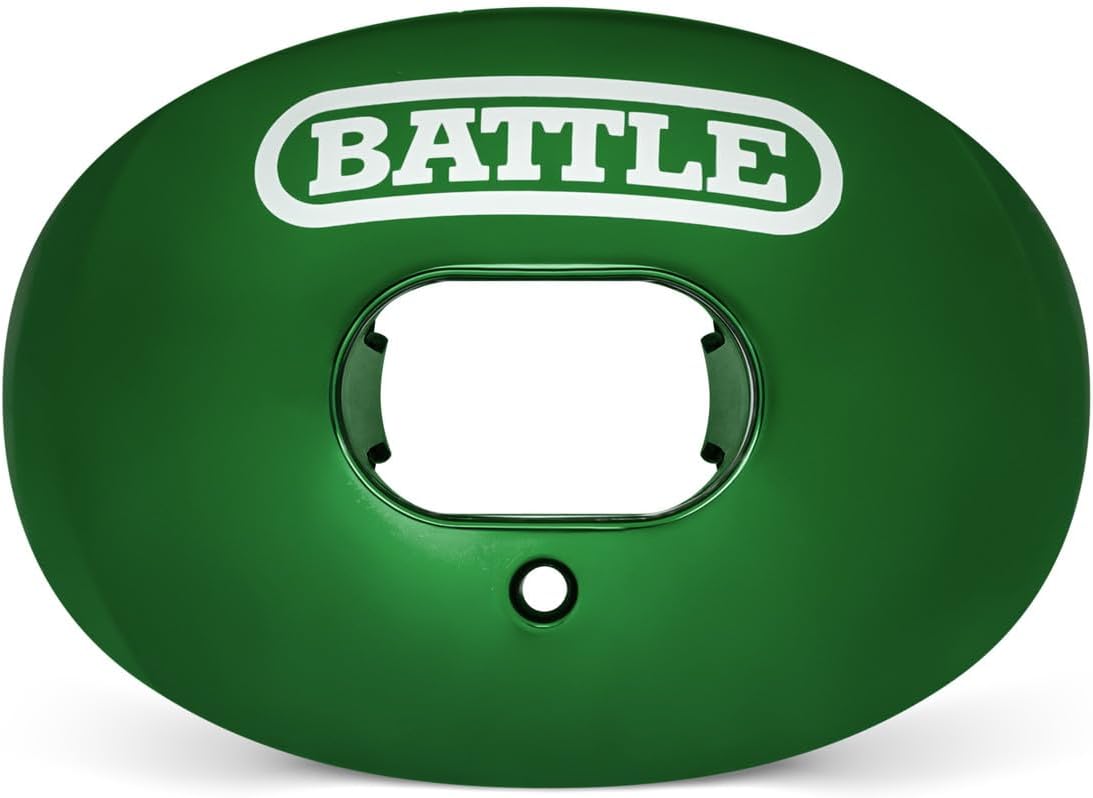 Battle Sports Chrome Oxygen Football Mouthguard - with a Convertible Strap, Superior Airflow & Better Performance, Maximum Protection & Breathability Mouthpiece, Works with Braces - Green Chrome