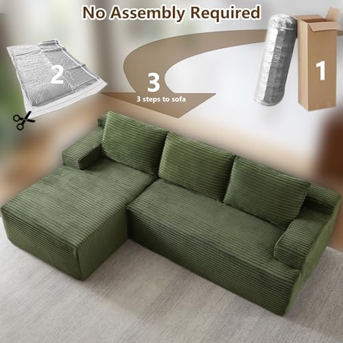 Image of 96.1 inch Modular Sectional Sofa Couches L-Shape Couch 3 Seat Modular Sofa Corduroy Memory Foam Sectional Boneless Couches for Living Room, Cloud Couch with Oversized Chaise(Green, Left Facing)