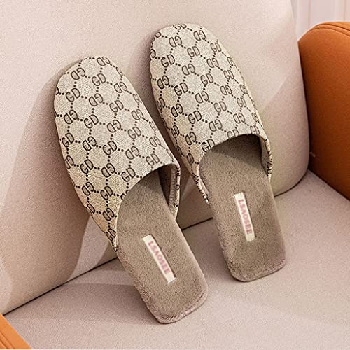 Women's Slippers Slip On Memory Foam Comfy House Shoes Lightweight Indoor Outdoor Non Slip Cosy House Shoes Breathable Ladies Slippers Anti-Skid Rubber Sole (Color : Khaki, Size : EUR40-41) 5