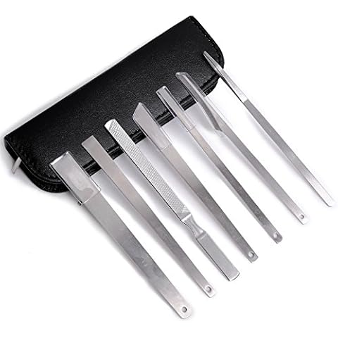 NKTM Professional Pedicure Knife Set - 7 Piece Stainless Steel Nail Care Kit with Leather Travel Case Cover
