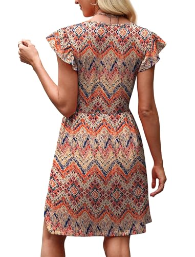 Image of OFEEFAN Summer Dresses for Women Beach Vacation Clothes V Neck Ruffle Sleeve Babydoll Dress Elegant Classy Sundress