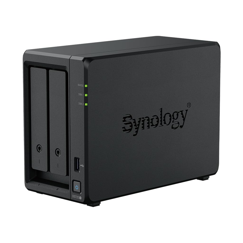 Synology DS725+ 16 To (Seagate Ironwolf 2X 8TB) 2 Bay Plus Series avec Ryzen R1600, 4 Go de RAM (32 Go max), 1 x 2,5 GbE, 1 x 1 GbE, 2 x emplacements M.2 NVMe. Extension DX525 disponible via Type-C