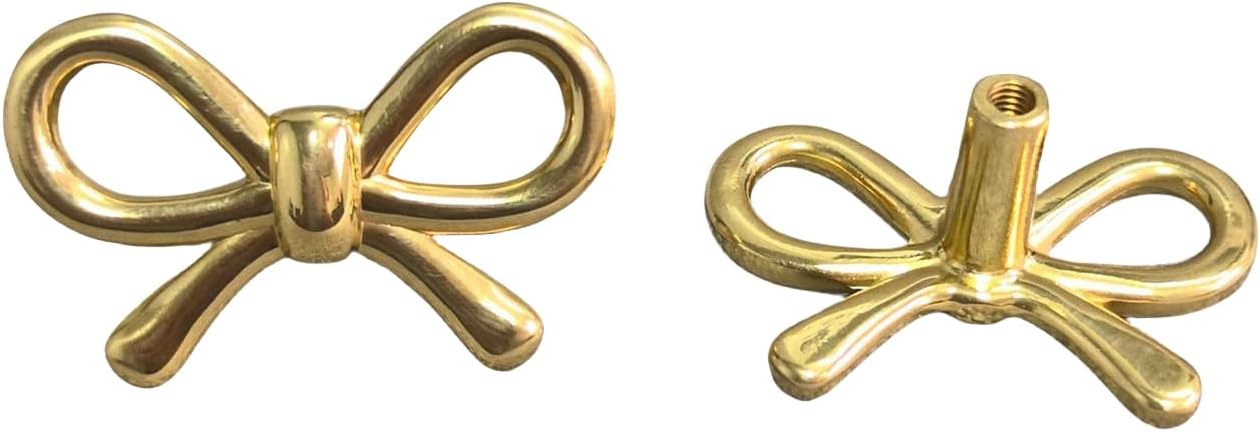 8 Pack Solid Brass Bow Drawer Knobs, Gold Bow Knobs for Kitchen Cabinet Hardware, Vintage Vanity Dresser Pulls, Nursery Kids Home Bedroom Creative Tie Decorative Handles (Brass Bow)