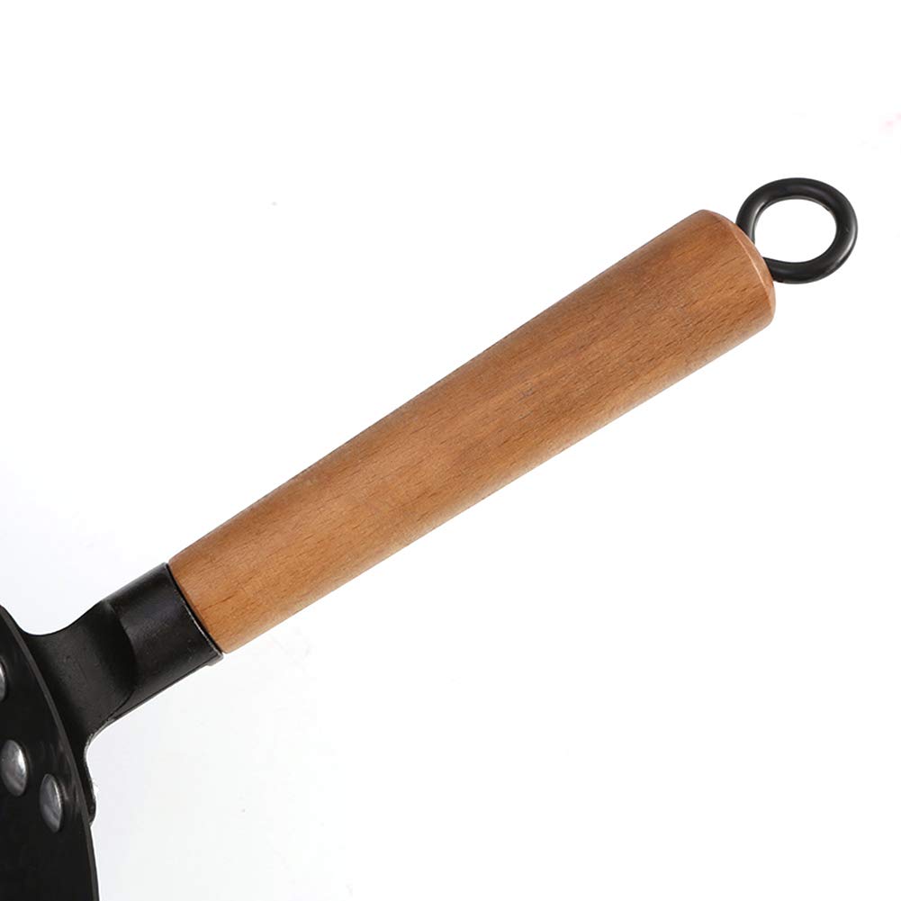 Sin Recubrimiento Wok Pan, 12,5 Pulgadas (Wok De Fondo Plano De 32 Cm) - Hecho De Hierro Puro Wok Martillado A Mano, Apto Para Cocina De Inducción, Gas Electrico Y Natural