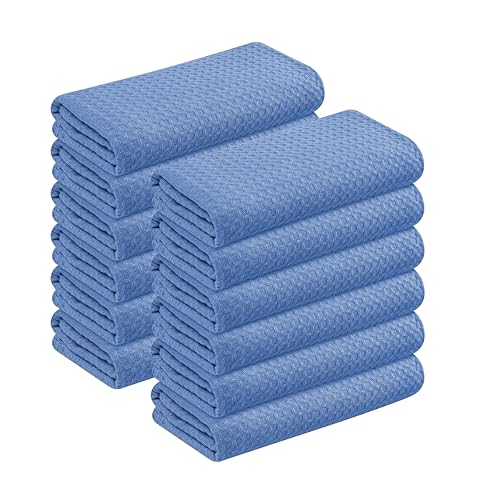 Image of Sky Blue Kitchen Dish Towels Set of 12-100% Cotton Waffle Weave, Super Absorbent, Soft, Quick Drying, 16x26 Inches, Ideal for Cleaning, Bar, Tea, and Everyday Use, Light Blue