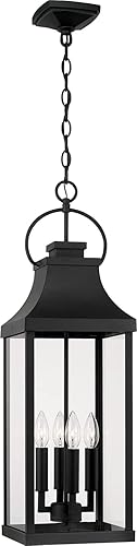 Capital Lighting 946442BK Bradford - Farol colgante de cristal transparente para exteriores, 4 luces, 240 vatios totales, 30 pulgadas de alto x 9