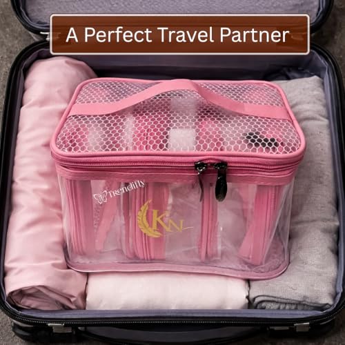 Image of Trendifly Set of 4 PVC Transparent Toiletry Travel Organizer Pouch for Women & Girls | Makeup Cosmetic Vanity Unisex Organiser Bag for Travelling | Jewellery Medicine & Shaving Kit Holder for Men