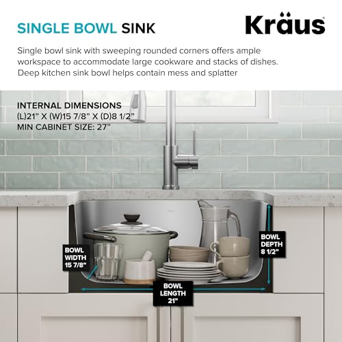 Image of Kraus 23 Inch Stainless Steel Kitchen Sink, Durable 18 Gauge Single Bowl Kitchen Sinks Undermount, KBU12