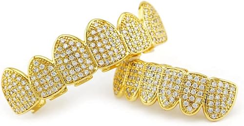Miniatura 3 de HH Bling Empire Grillz de dientes de diamante helado para hombres y mujeres, parrillas de hip hop de oro plateado para tus dientes, parte superior e