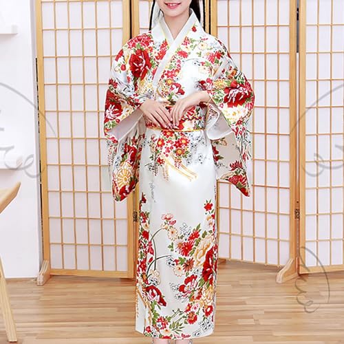 Kids Girls Japanese Flower Satin Kimono 𝐑obes Silky Long Sleeve Traditional Holiday 𝐁ath𝗿obe for Wedding Party2