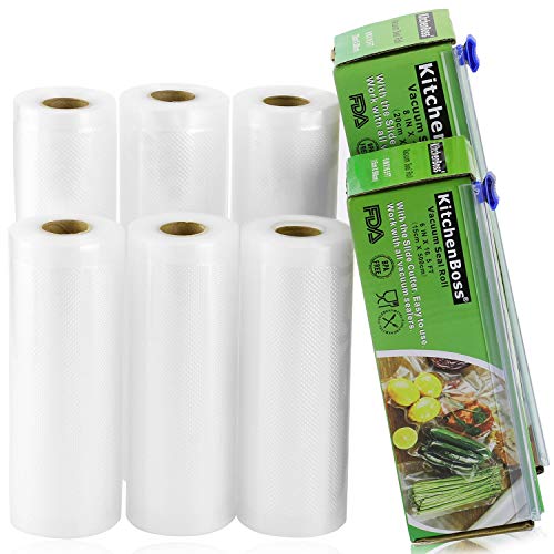 KitchenBoss Vacuum Sealer Rolls Bag - 6 Pack 15 x 500cm and 20 x 500cm Food Sealer Rolls with Cutter Box Works with FoodSaver Sous Vide & Vacuum Sealers (6 Rolls 15 x 500cm and 20 x 500cm)