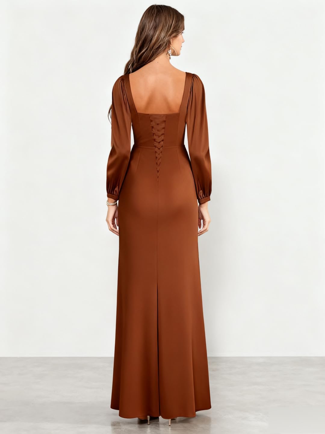 Satin Long Sleeve Wedding Guest Dress Winter Bridesmaid Dresses for Women Formal Party Gown - Image 2