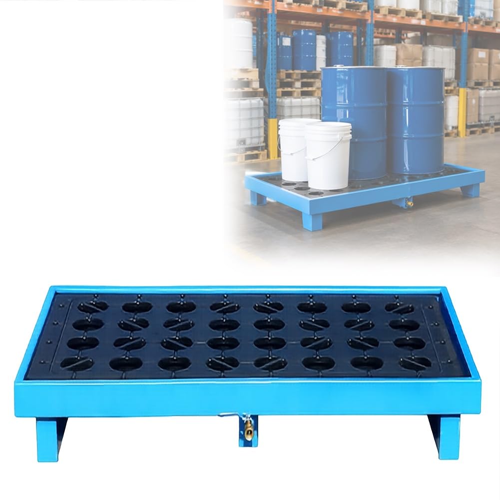 Palé Metálico De Contención De Derrames | Plataforma industrial de acero para contención de derrames | Espesor de 2,0 mm | Para transporte(Azul)