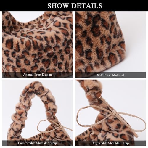 Fluffy Tote Bag, Cheetah Print Purse Y2K Bag Cute Furry Shoulder Bag Leopard Crossbody Bags for Women4