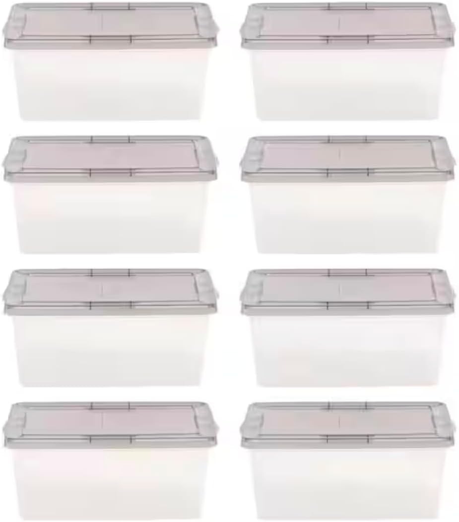 16 Quart Storage Container, Clear with Gray Lid (Pack of 8) BU51041