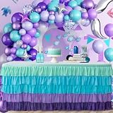 JEVIX 6ft Table Skirt Mermaid Tablecloth Purple Mermaid Table Skirt Rectangle Ruffle Baby Shower Gender Reveal Mermaid Birthday Party Decorations