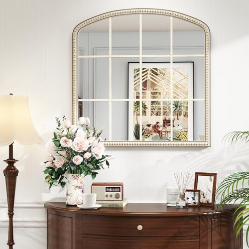 HOITUZYUS 36x36 Inch Wooden Wide Arched Mirrors for Wall with