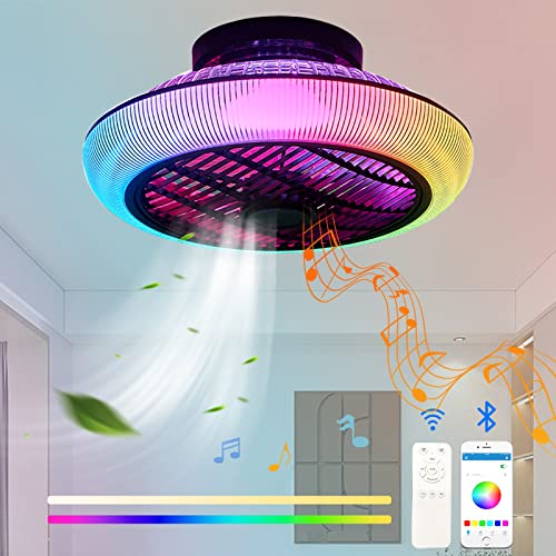 KNVSS Ventilador De Techo Bluetooth Con Luz Y Mando a Distancia 6 Velocidades Timer Reversible Lampara Ventilador Techo Regulable Música RGB Ventilador Ultra Para Dormitorio Infantil Bar-C