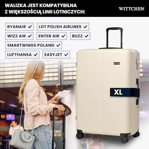 WITTCHEN Stripes Line Duża walizka Bagaż podróżny Twarda walizka ABS 4 podwójne kółka Teleskopowy uchwyt Zamek szyfrowy Kremowy