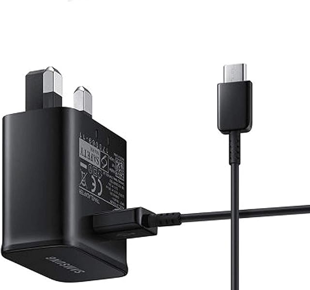 Samsung Galaxy A13 Charger, Genuine Samsung Galaxy Fast Adaptive UK Mains Wall Charger (EP-TA200) With TYPE-C Cable (EP-DG950CBE) & Also Includes MOBACE® Braided Type C Cable for Samsung Galaxy A13