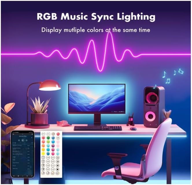 Miniatura 3 de Tira de luces de neón LED RGB de 33 pies, control de aplicación, control remoto IR, impermeable IP67 para exteriores, sincronización de música,