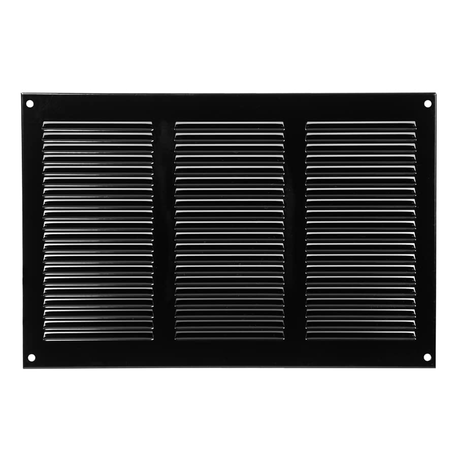 300x200mm / 12x8 inch Black Metal Ventilation Grille with Flyscreen - Air Vent Cover, 300x200mm / 12x8''