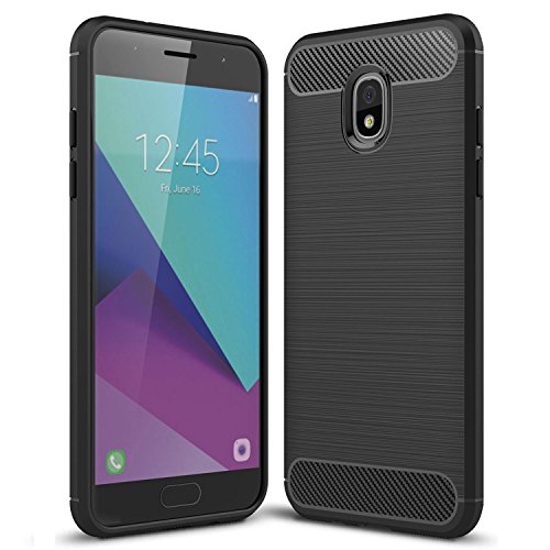 Samsung Galaxy J3 2018/J3 Achieve Case, Halnziye Non-Slip Shockproof Carbon Fiber Soft Rubber Protective Phone Case for Galaxy J3 Eclipse 2/J3 Orbit/J3 Express Prime/J3 Prime 2/J3 Emerge 2018 - Black